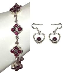 Bracelet Earrings Set Sterling Silver Garnet Gemstone Jewelry (ber027)