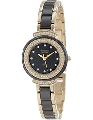 Armitron Womens 75/5038BKGP Swarovski Crystal Accented Black Ceramic Link Gold-Tone Bracelet Watch