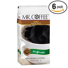 Mr. Coffee Decaffeinated Medium Roast Whole Bean Coffee, 12-Ounce Bags (Pack of 6)