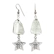 Long Green Amethyst Gemstone Bead Dangle Earrings with Double Sided Sterling Silver Star Man Charms, #7493
