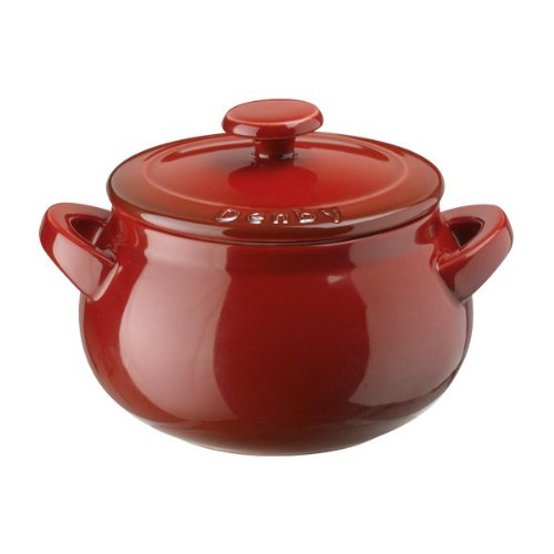 Denby OTC-588 Oven to Table Curved Bean Pot with Cover, 3.3-Liter, Red