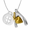 14k Yellow Gold Overlay Sterling Silver Wish Bone, Four Leaf Clover, Heart, Three Charm Necklace, 18"