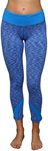 Women's Contrast Color Panel Cropped Yoga Pants Running Training Leggings (L, Spacedye Blue)