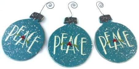 Collins Wood "Peace"- Beach Colored Christmas Ornaments - Set of 3