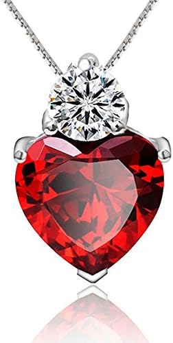 Bare Area Princess Kate Sterling Silver Created Ruby Red Gemstone Heart Pendant Necklace 18" for women teens girls