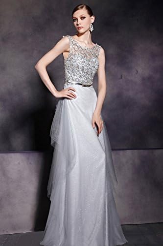 Cocomelody Womens A-line Sweetheart Long Grey Tulle Party Dresses COZF14037 2 grey