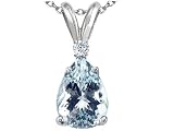 1.33 cts Genuine Aquamarine and Diamond Pendant - 14kt White or Yellow Gold