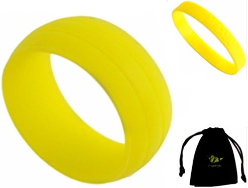 Silicone Wedding Band for Men and Women, Black, Blue, Green, Pink, Red, Yellow, Grey, Top Quality ring, 8.7mm Wide, 1.5mm Thin, Safe, Comfort Band for Active, Outdoor lifestiyle YELLOW 6