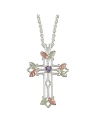 Mothers Black Hills Gold Family Cross Necklace in Sterling Silver - Available in 12 Genuine Birthstones