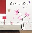 Home Decor Mural Art Wall Paper Stickers -	Romantic Pink Flowers KR-0011