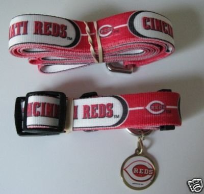 Cincinnati Reds Dog Pet Set Leash Collar ID Tag XS