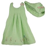 Newborn Girls Halter Top Green/White Gingham Dress Sunsuit with Hat
