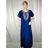 Duke Blue Embroidered Evening Dress Womens Cotton Kaftan Long Sleeve Resort Wear Size L Free Shipping