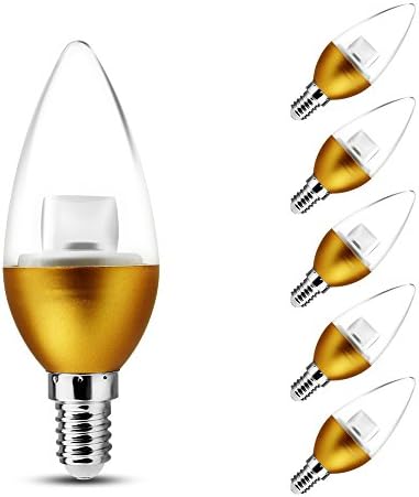 Pacaly 5w C37 E14 LED Bulb, Golden Surface, 40w Incandescent Bulbs Equivalent,led Torpedo Shape, Warm White, Candle Bulb, Candelabra Bulb, - Pack of 6 Units