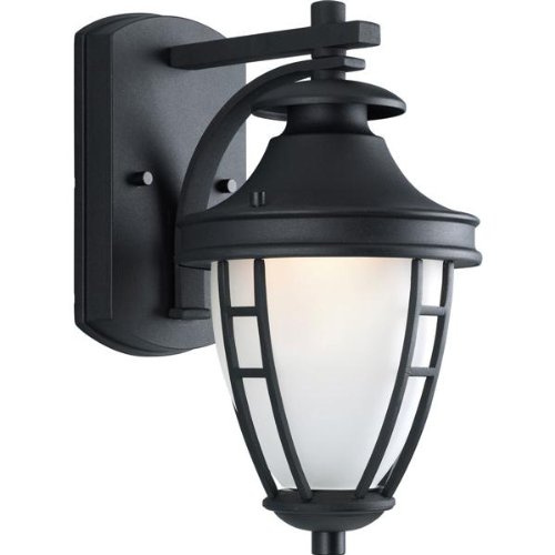 Progress Lighting P5775-31 1-Light Wall Lantern with Etched Glass, Textured Black