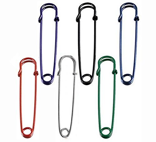 6-color set extra-large 4" steel safety pins - bla…