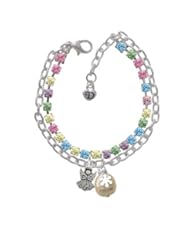 Jewelry: Gold Ornament with White Snowflake Double Strand Spring Angel Madison Charm Bracelet - Delight