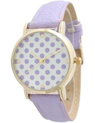 Geneva Leather Band Watch With Stylish Polka Dot Face - Lavender!