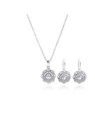 Nickel Free Sterling Silver Pendant & Earring Sets Antique Style Pricess Cut CZ Center Set