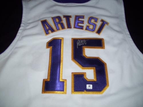 GAI Authentic Ron Artest Autograph Home White Los Angeles Lakers Jersey