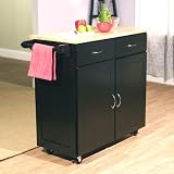Large Kitchen Cart with Wood Top in Black