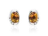 9ct White Gold Citrine Diamond Stud Earrings