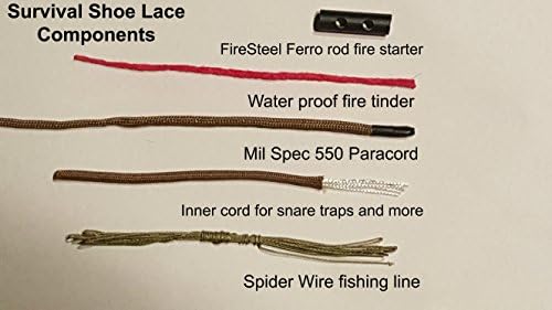 Survival boot or shoe laces, wearable survival kit, contains fire cord water proof fire starter, ferro rod firestarter, fishing line, and mil spec 550 paracord. (Black, 45 inches)