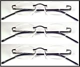 3 READING GLASSES -X- Rimless-SPRING HINGE-BLACK+2.00