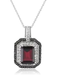 Sterling Silver Gemstone with Created White Sapphire and Black Diamond Pendant Necklace, 18"