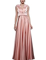 Sexy V-neck Sleeveless Applique Lace-Up Cocktail Floor Length Homecoming Dress/Pageant Dress/Prom Dress/Party Dress/Wedding Dress 