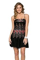 Spaghetti Strap Cocktail Embroidered Polyester/Tulle Mini Dress 