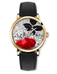 SPRAWL Aanalog Fashion Series Gold Ladies Watches of Genuine Black Leather Strap,Unique Wrist Watch for Women Girls Designed with red rose