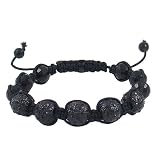 11mm 5ball Adjustable Hip Hop Macrame Braided Shiny Black Color Stone Bracelet; Comes With FREE Velour Pouch And Gift Box