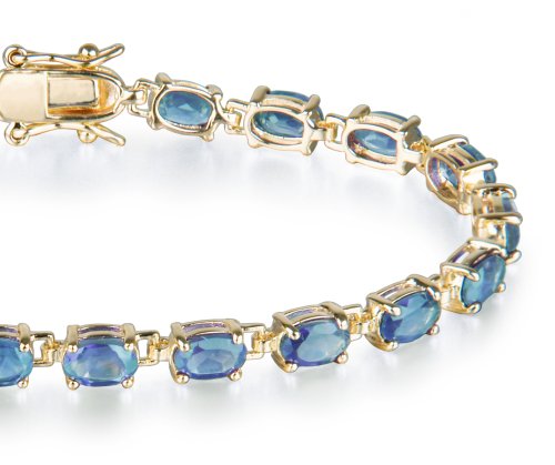 Yellow Gold Overlay Sterling Silver Blue Topaz Bracelet, 7