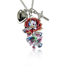 Tattoo Love Kills Slowly Skull Charm Necklace Fashion Jewelry thumbnail