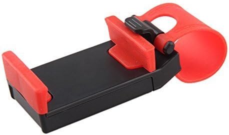 Portable Hands Free on Car Steering Wheel mobile phone Holder / Mount / Clip / Buckle Socket with Better View to Your Phone Iphone 6 /5 /5s /4s /Samsung Galaxy S3 /HTC, Perfect Fits for 4.8inches Mobile Phones (Red) - Retail Package