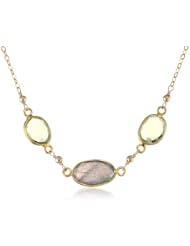 Peridot and Labradorite Bezel Beads Gold over Silver Chain Necklace, 16"+2" Extender