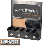 Harley-Davidson Wall Mount Organization Station Message Board with Glass Writing Surface 4 Heavy Duty Zinc Cast Bar & Shield Jacket Hooks
