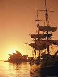 Sydney Opera House and the Hms Bounty, a Replica of the Famous Ship, Silhouetted by the Setting Sun National Geographic Collection Photographic Poster Print by Richard Nowitz, 12x16