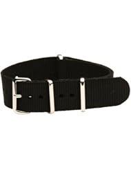 16mm Classic SS Nylon Solid Black - Easily Interchangeable Replacement Military Watch Strap / Band - Fits All Watches!!!