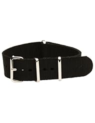24mm Classic SS Nylon Solid Black - Easily Interchangeable Replacement Military Watch Strap / Band - Fits All Watches!!!