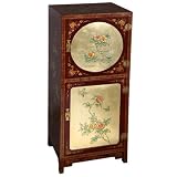 EXP Handmade Asian Furniture - 47" Antique Style Red & Gold Chinese Storage Cabinet W/ Plum Flowers