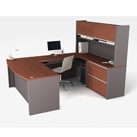 Bordeaux and Slate UDesk with Hutch Bordeaux Slate by Bestar Office Furniture
