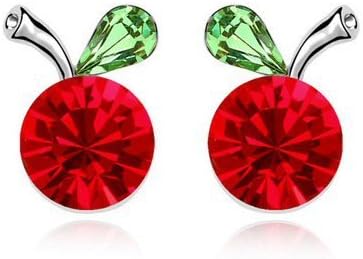 Red Green Crystal Apple Stud Post Earrings Made With Swarovski Elements