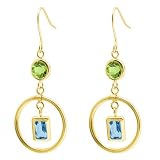 10k Yellow Gold Peridot and Blue Topaz Dangle Earring Box Set