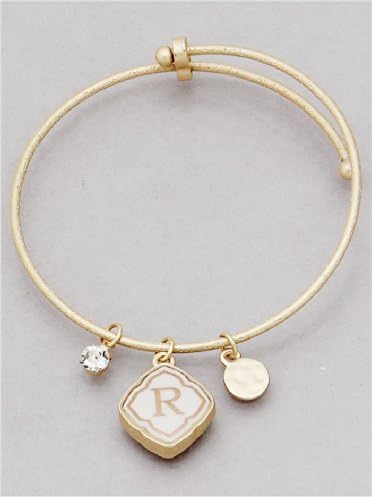Women's Monogram Gold White Initial R Adjustable Bracelet. Size : Band: 2mm.
