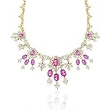 Vermeil (24K Gold over Sterling Silver) Simulated Diamond Dark Pink cz Stone WaterFall Estate Necklace