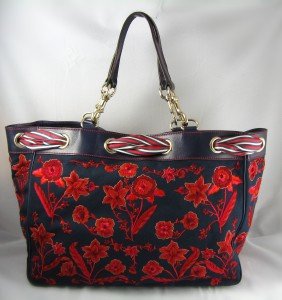 Gucci Handbags (Red/Blue) 156058 Positano Med. Tote Bag Embroidered with Silk Scarf