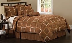 Geo Grid Brown King Comforter Set with Bonus Pillows