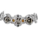 Sterling Silver Batiked African Mud Bead, Moonstone, Black Star, Rainbow Moonstone and Amber Bracele...